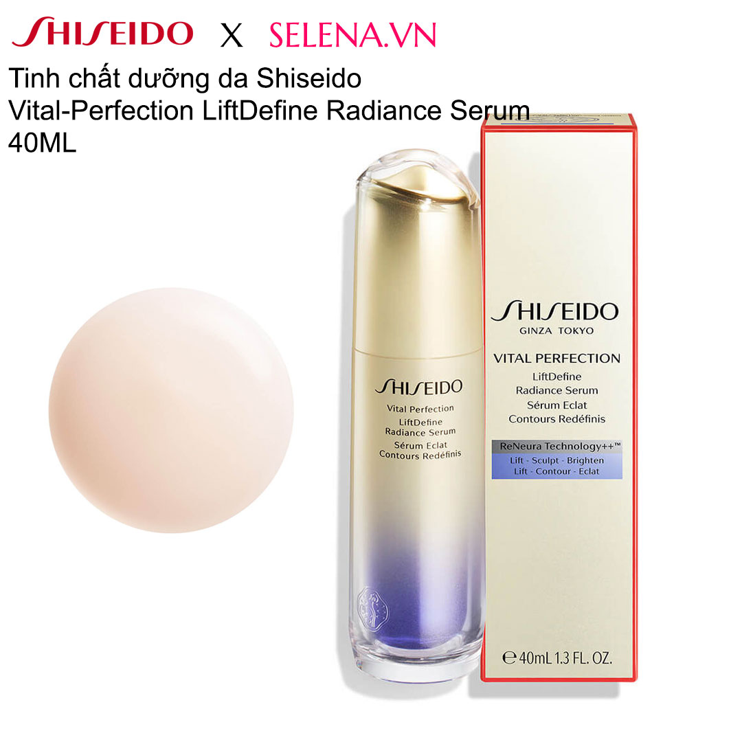 Tinh chất dưỡng da Shiseido Vital-Perfection LiftDefine Radiance Serum một loại huyết thanh nâng cơ và làm săn chắc da mặt tiên tiến giúp cải thiện rõ rệt tình trạng xỉn màu và mất độ săn chắc trong 4 tuần